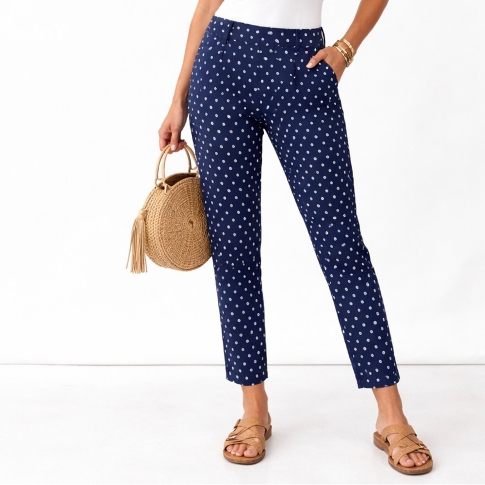 NWT Nautica Navy & White Floral Ankle Pants Size 12 Nautical Preppy